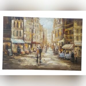 Original Large Impressionist Oil On Canvas Painting Of Parisian Street. 47 X 31"